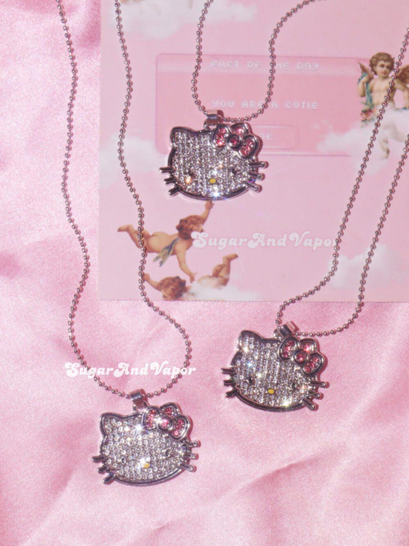 Cute Bling Kitty Necklace-NECKLACES-SugarAndVapor