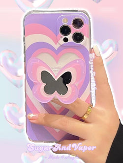Cute Heart iPhone Case with Butterfly Holder-Phone Case-SugarAndVapor