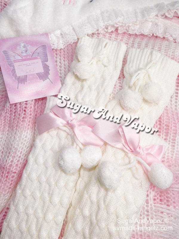 Cute Pink Bowknots Knitted Leg Warmers-SOCKS & TIGHTS-SugarAndVapor