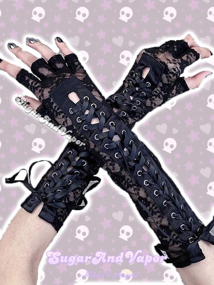Dark Doll Lace-up Gloves-Gloves-SugarAndVapor