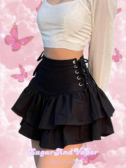Delora Lace-up Ruffled Mini Skirt-Skirts-SugarAndVapor
