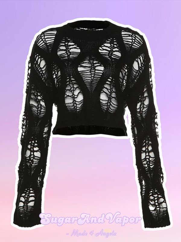 Devany Black Ripped Cover Sweater-Sweaters-SugarAndVapor