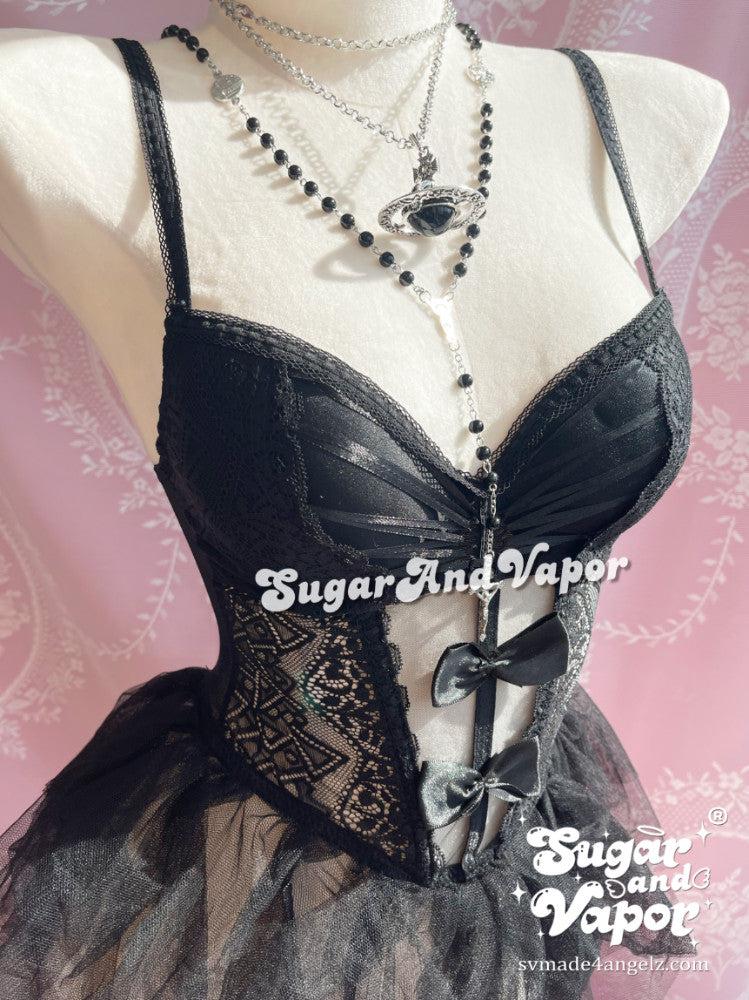 Elvyra Black Lace Bustier Dress-Lingeries-SugarAndVapor