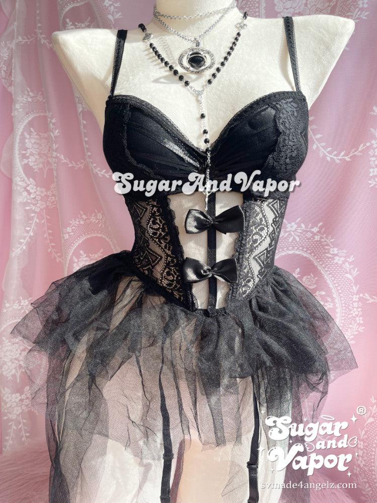 Elvyra Black Lace Bustier Dress-Lingeries-SugarAndVapor