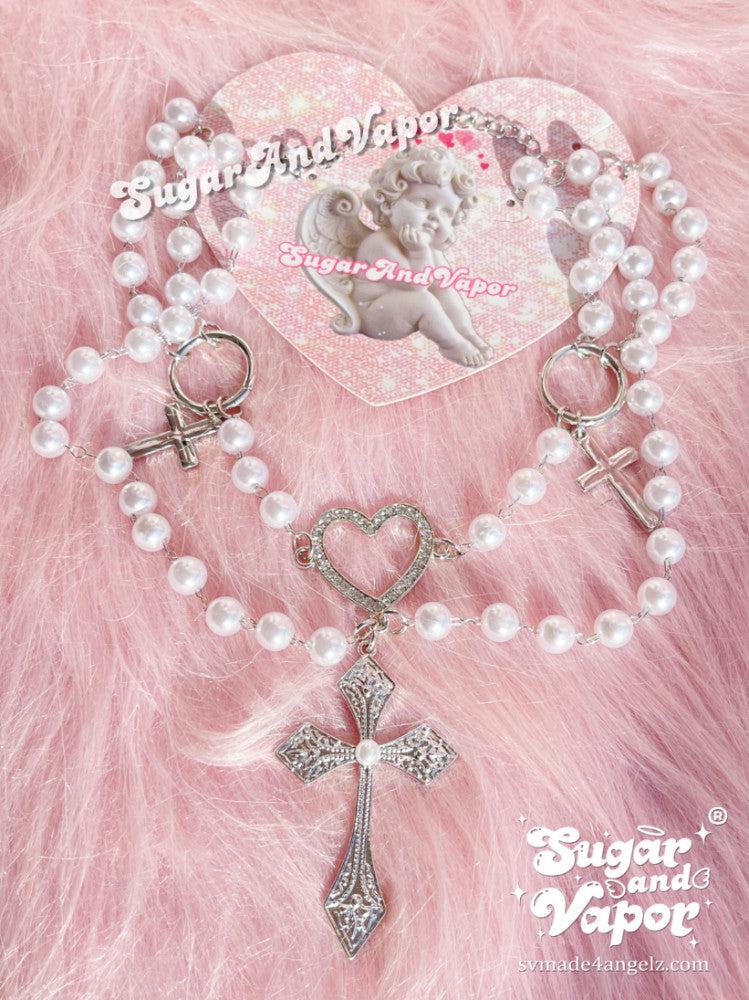 Fayette Layered Pearls Cross Choker-NECKLACES-SugarAndVapor