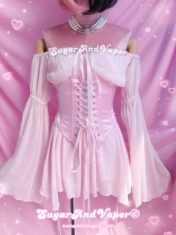 Feya Pink Corset Chiffon Dress Set-DRESSES-SugarAndVapor