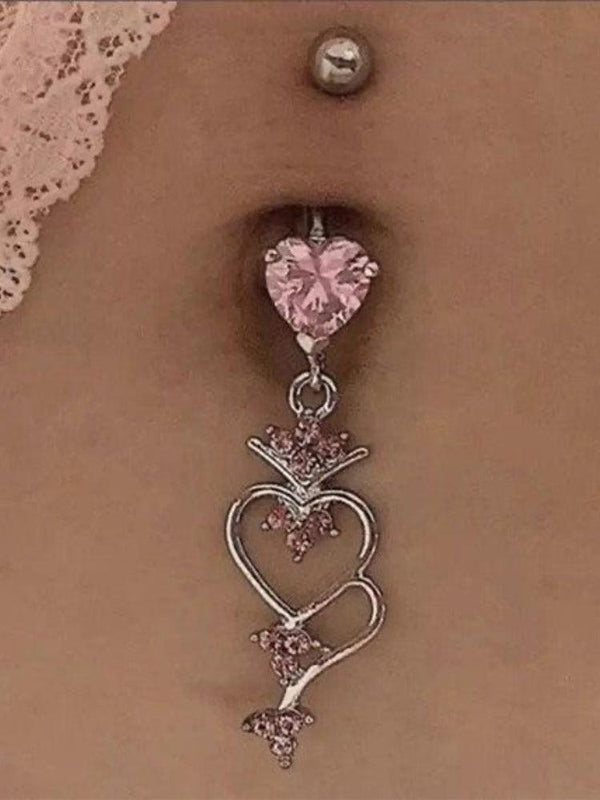 Finley Pink Heart Gem Belly Ring-Belly Ring-SugarAndVapor