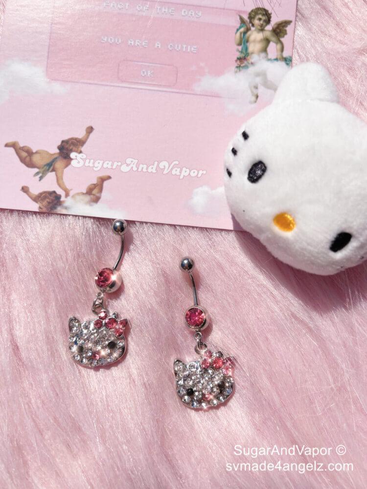 Full Rhinestones Kitty Head Belly Ring-Belly Ring-SugarAndVapor