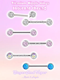 G23 Titanium CZ Gems Basic Nipple Rings Set-Nipple Rings-SugarAndVapor