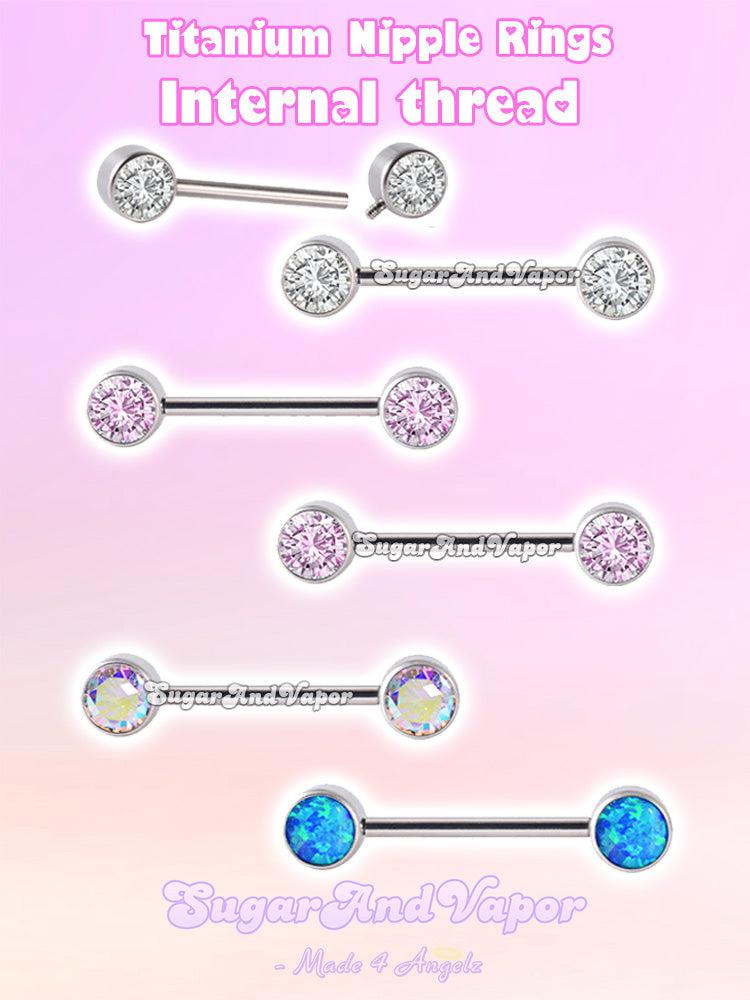G23 Titanium CZ Gems Basic Nipple Rings Set-Nipple Rings-SugarAndVapor