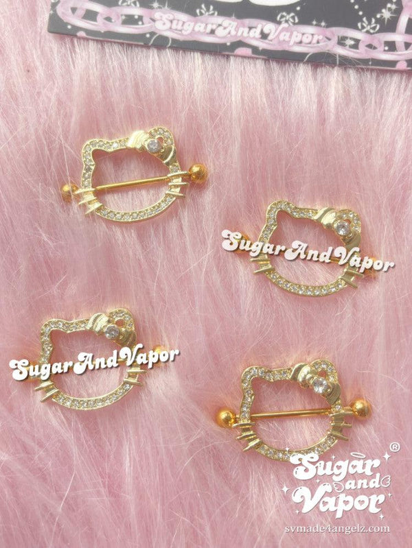 Gold Kawaii Kitten Nipple Rings Set-Nipple Rings-SugarAndVapor