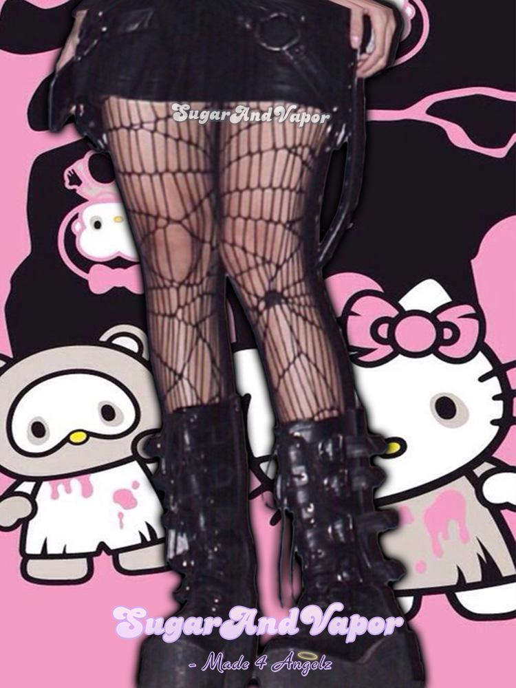 Goth Spider Cobweb Fishnet Tights-SOCKS & TIGHTS-SugarAndVapor