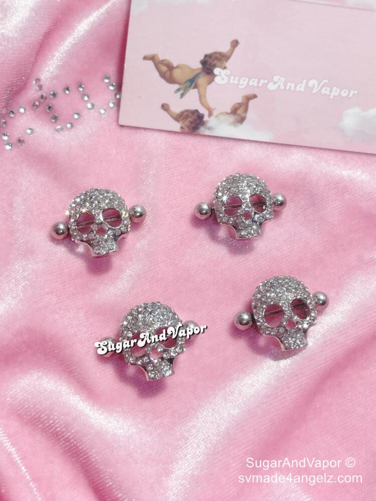 Grunge Bling Skulls Nipple Shield Set-Nipple Rings-SugarAndVapor