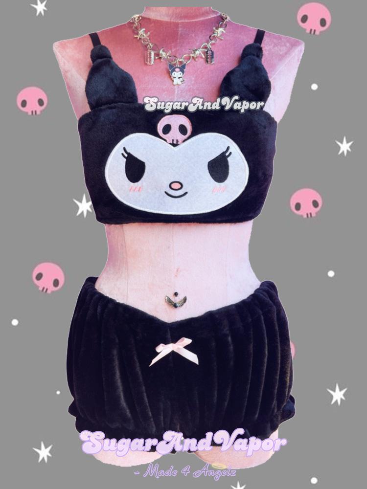 Grunge Kuromi Plush Pajama Set-Lingeries-SugarAndVapor