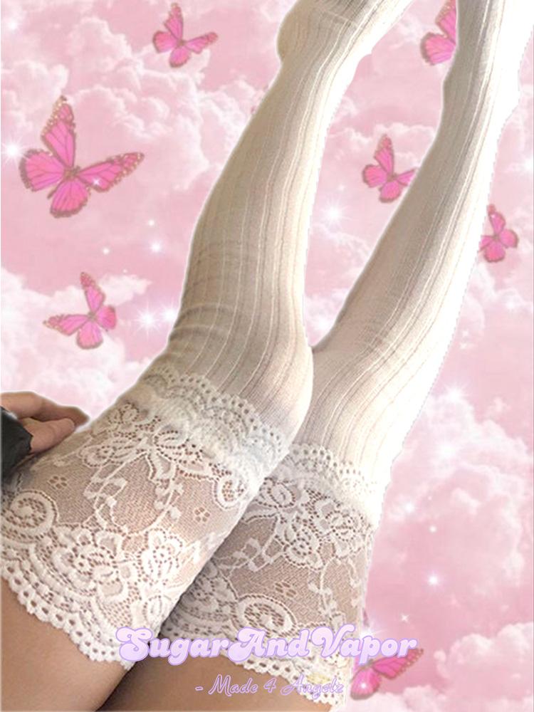Harper Lace Knitted Tigh High Stockings-SOCKS & TIGHTS-SugarAndVapor