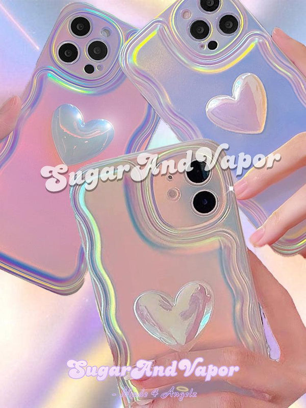 Holographic Heart Emboss iPhone Case-Phone Case-SugarAndVapor