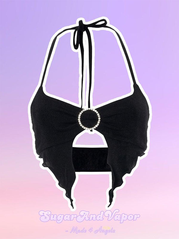 Josie O-ring Black Halter Top-TOPS-SugarAndVapor