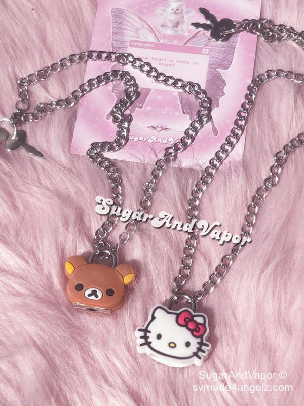 Kawaii Bear Kitten Lock Necklace-NECKLACES-SugarAndVapor
