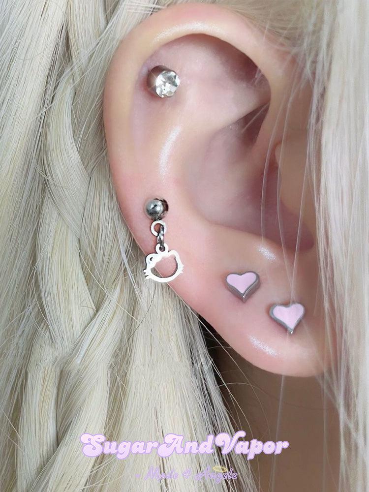 Kawaii Kitten Heart Cartilage Tragus Earrings-EARRINGS-SugarAndVapor