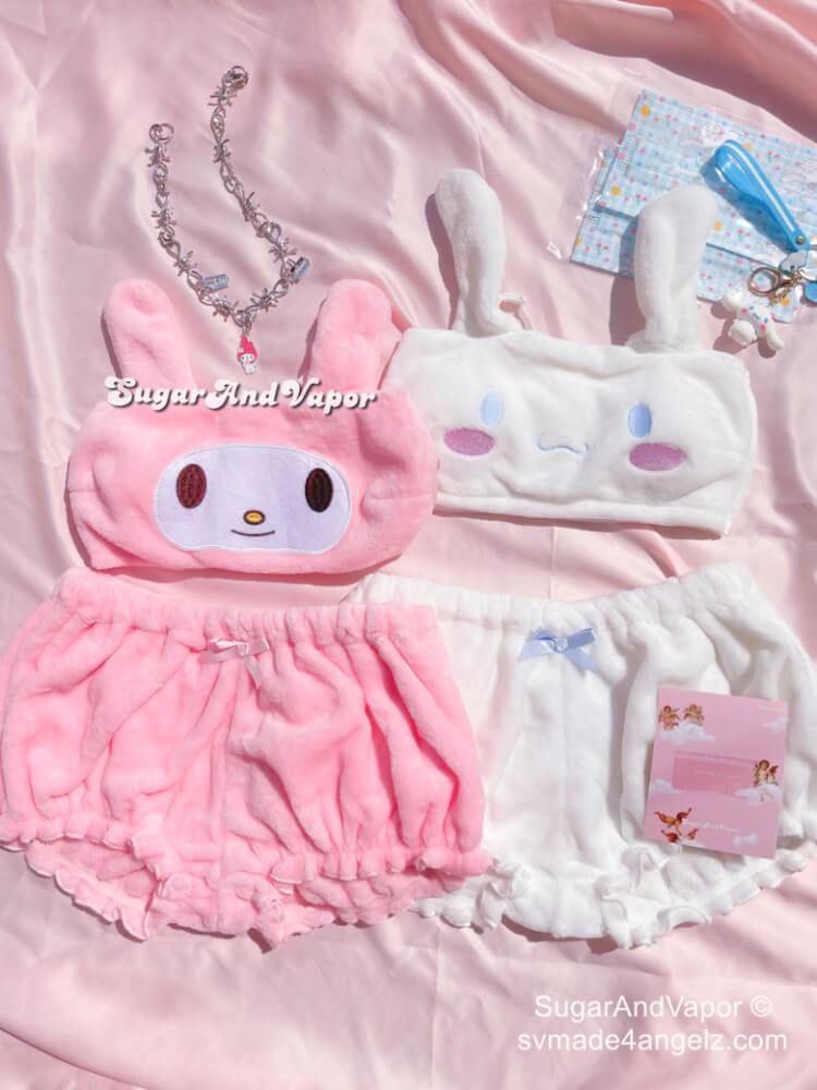 Kawaii Melody Cinnamoroll Plush Pajama Set-Lingeries-SugarAndVapor