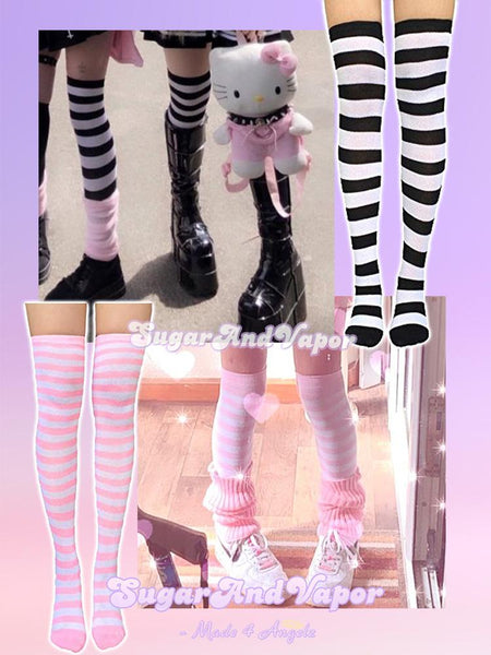 Kawaii Alternative Striped Tigh High Warm Socks – SugarAndVapor