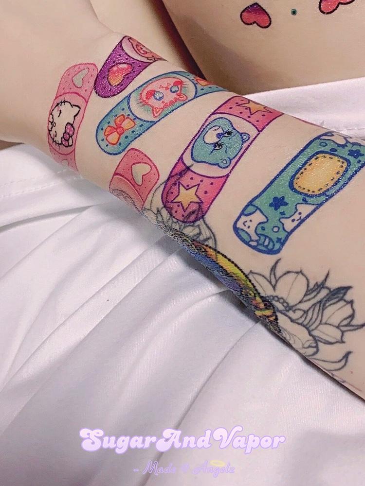 Kidcore Carebear Kitty Aesthetic Bandage Tattoos Set-Tattoos-SugarAndVapor