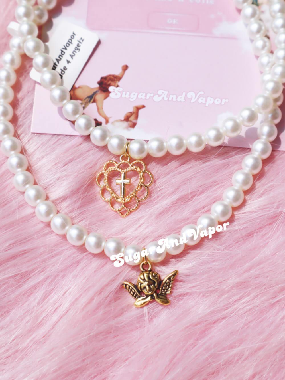 LILIAN Gold Cherub Hearts Pearls Choker 2.0-SugarAndVapor