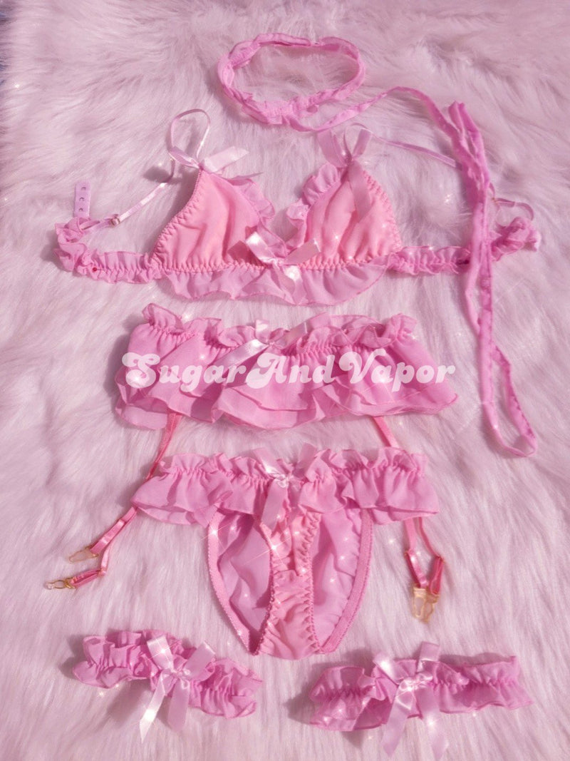 LOCASTA Lolita Ruffled Bowknot Intimates 6 Pcs Set-Lingeries-SugarAndVapor