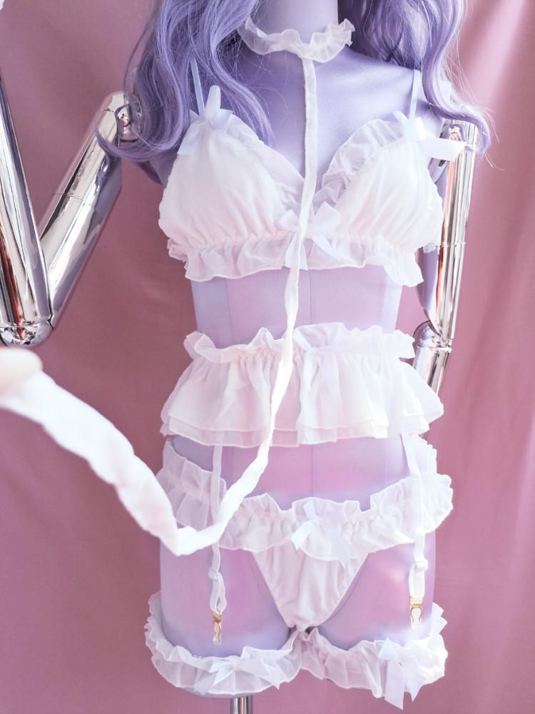 LOCASTA Lolita Ruffled Bowknot Intimates 6 Pcs Set-Lingeries-SugarAndVapor