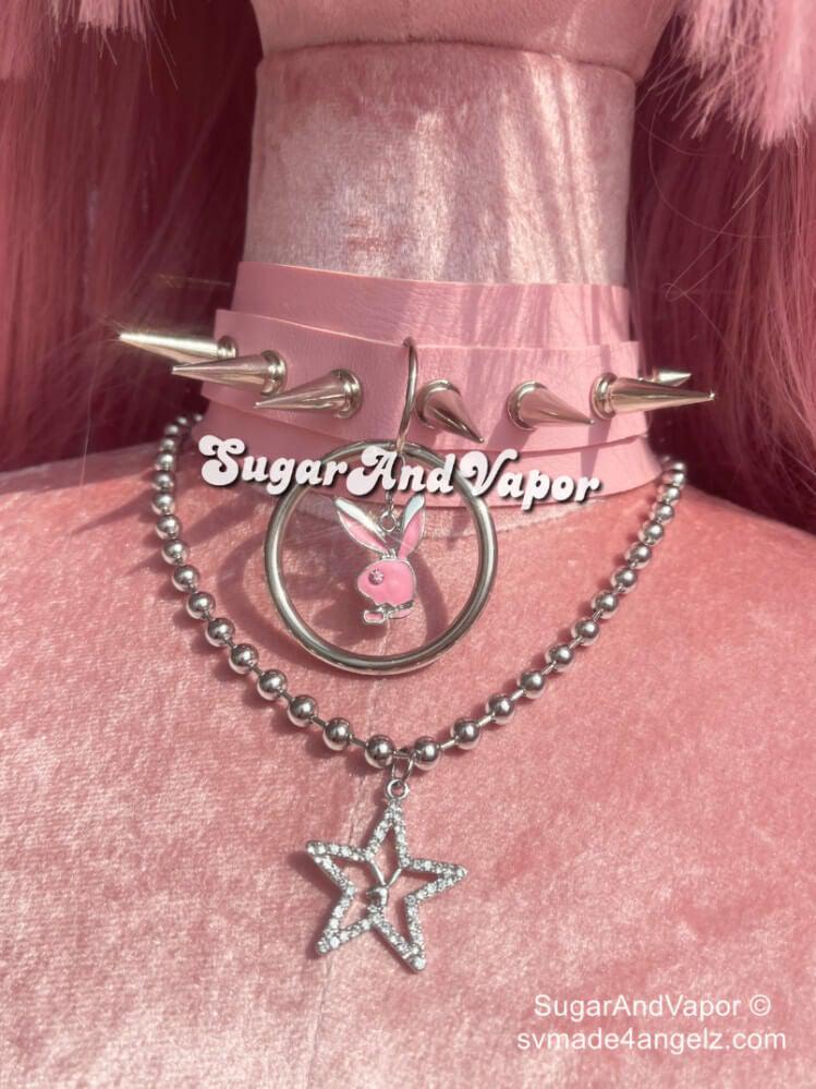 Lita Custom Charm Rivet PU Wide Choker-NECKLACES-SugarAndVapor