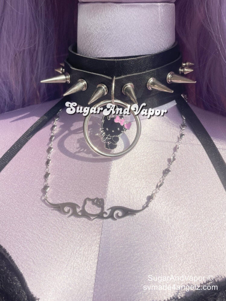 Lita Custom Charm Rivet PU Wide Choker-NECKLACES-SugarAndVapor