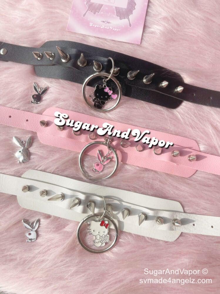 Lita Custom Charm Rivet PU Wide Choker-NECKLACES-SugarAndVapor