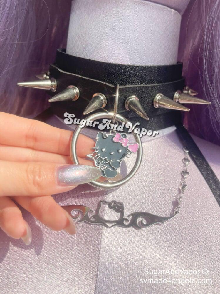 Lita Custom Charm Rivet PU Wide Choker-NECKLACES-SugarAndVapor