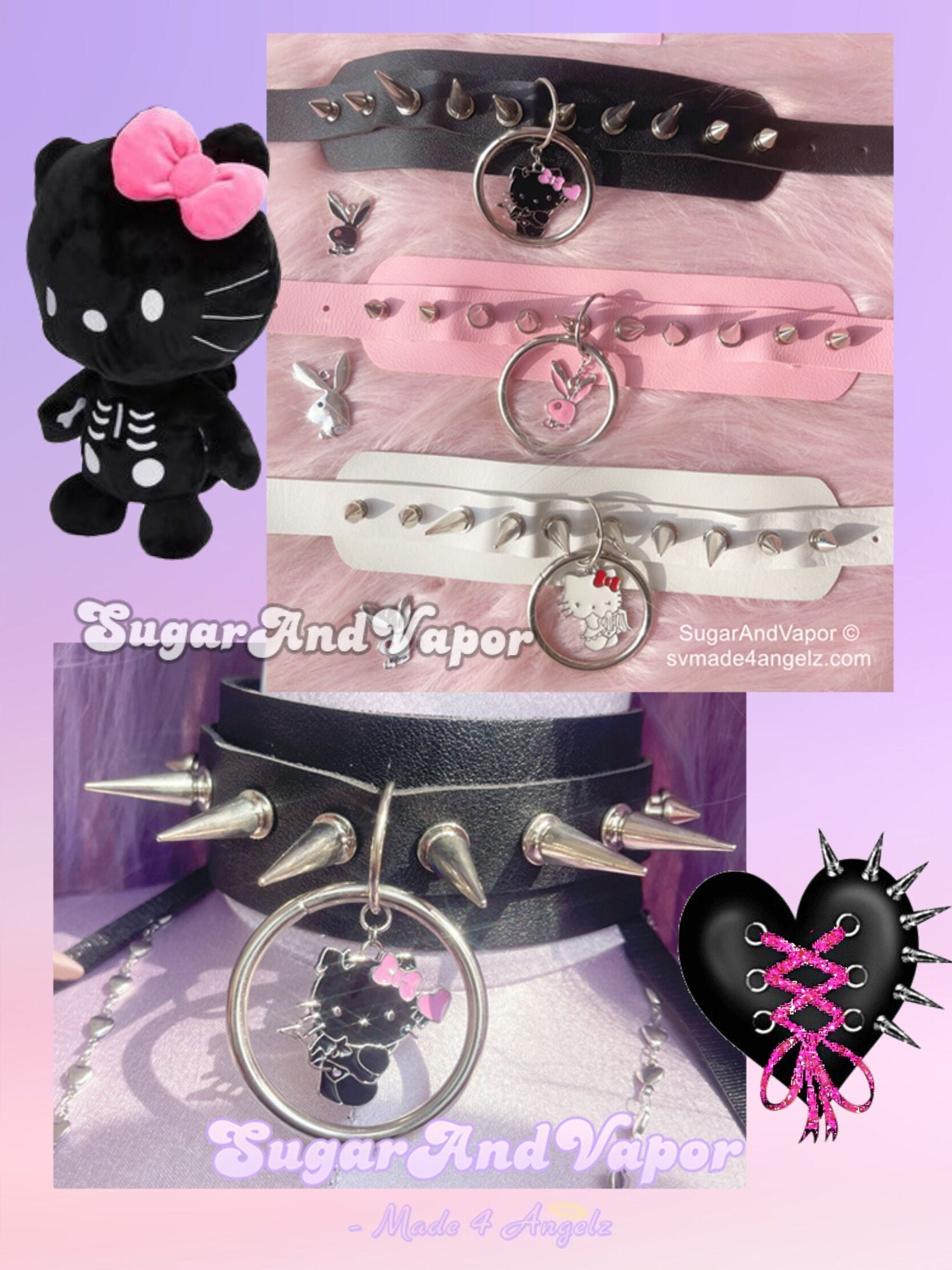 Lita Custom Charm Rivet PU Wide Choker-NECKLACES-SugarAndVapor