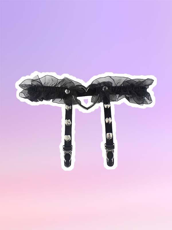 Lolita Lace Heart Rivets Leg Garter Belt-Harness-SugarAndVapor