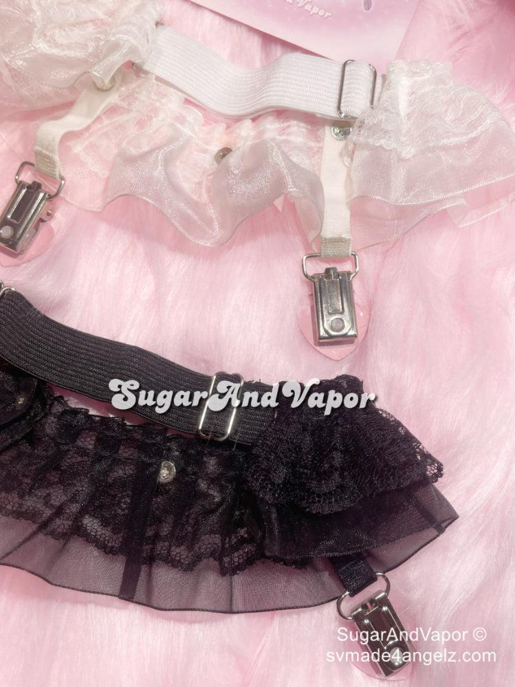 Lottie Lace Pink Bows Leg Garter Belt-Harness-SugarAndVapor