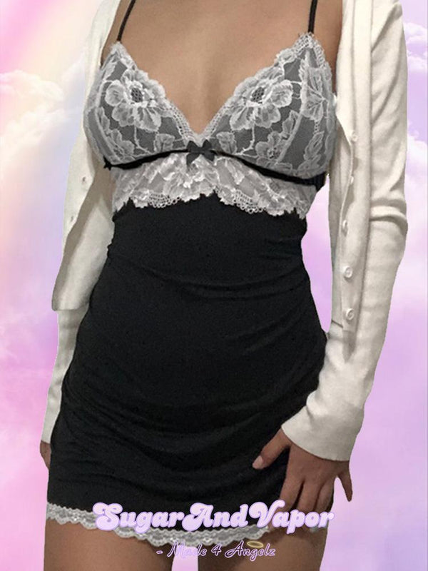 Lourie White Lace Patch Black Dress-DRESSES-SugarAndVapor