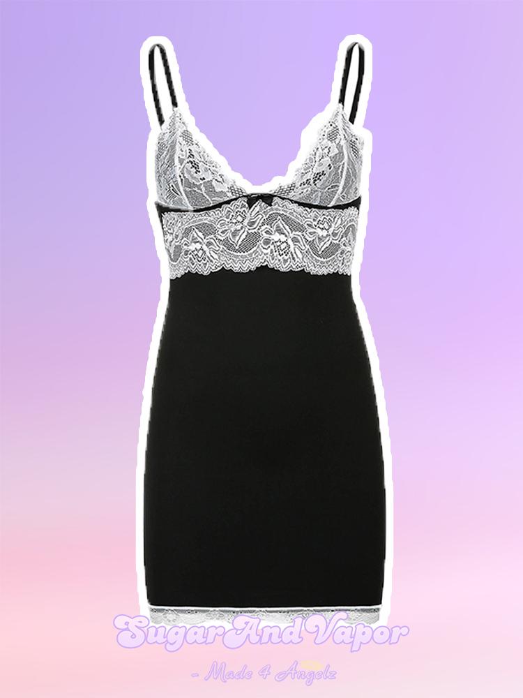 Lourie White Lace Patch Black Dress-DRESSES-SugarAndVapor