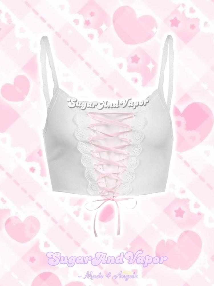 Lulu Pink Satin Lace-up Crop Top-TOPS-SugarAndVapor