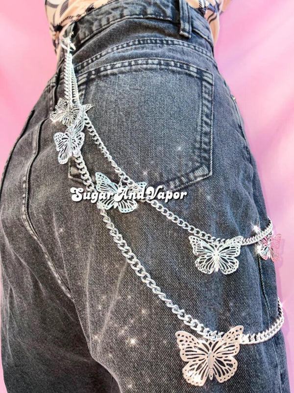 SugarAndVapor Metal Butterfly Layers Pants Chain