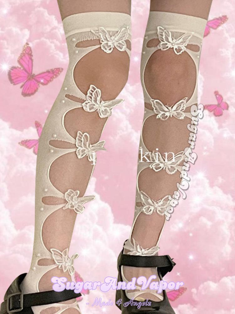 Ophra Cut-out Butterfly Thigh High Stockings-SOCKS & TIGHTS-SugarAndVapor