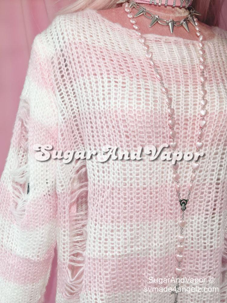 Pastel Goth Stripes Ripped Sweater Dress-Sweaters-SugarAndVapor