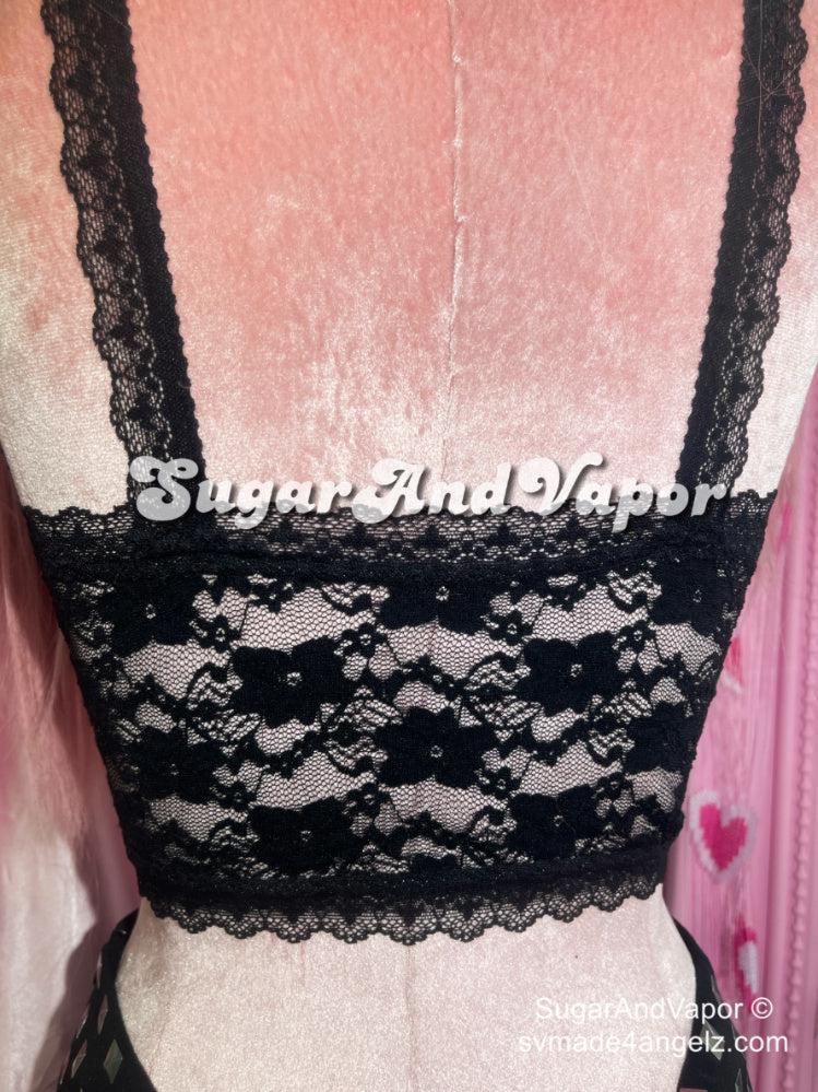 Perdita Black Lace Pink Crop Top-TOPS-SugarAndVapor
