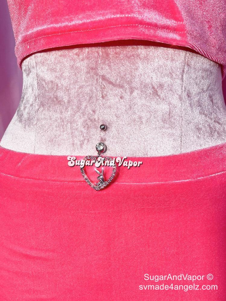 Pink Bling Heart Bunny Head Belly Ring-Belly Ring-SugarAndVapor