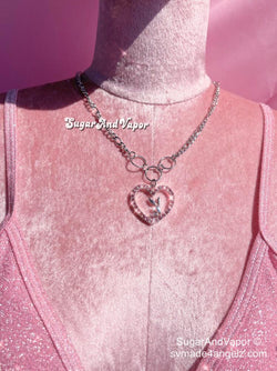 Pink Rhinestones Heart Bunny Choker Necklace-NECKLACES-SugarAndVapor