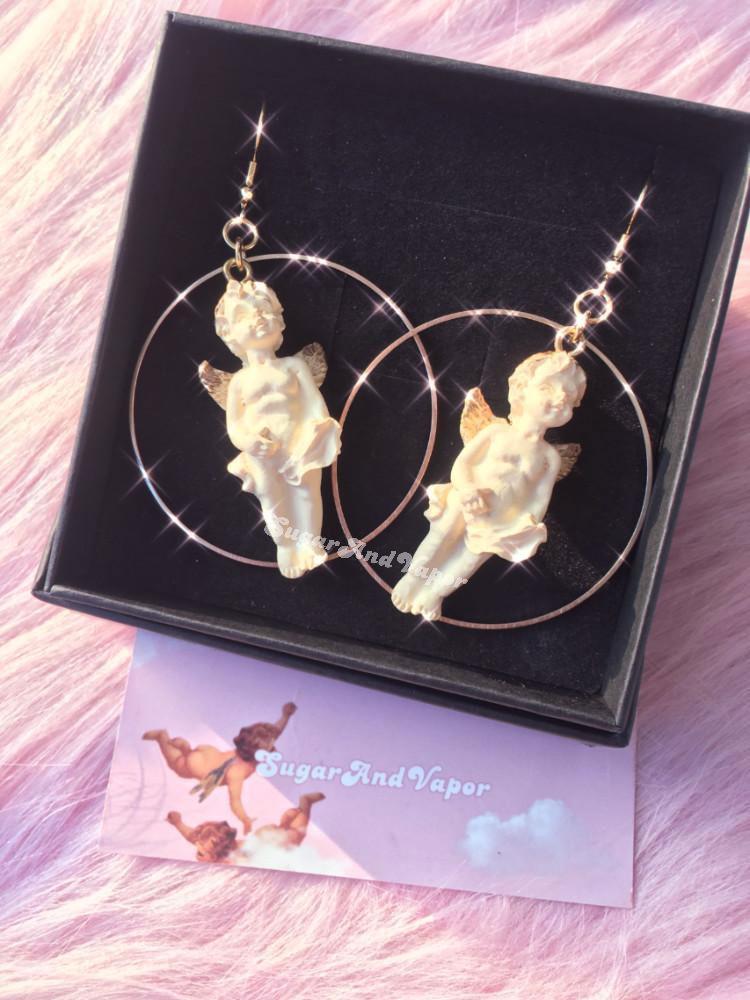 Retro Angel Cherubs Hoops Earrings-EARRINGS-SugarAndVapor