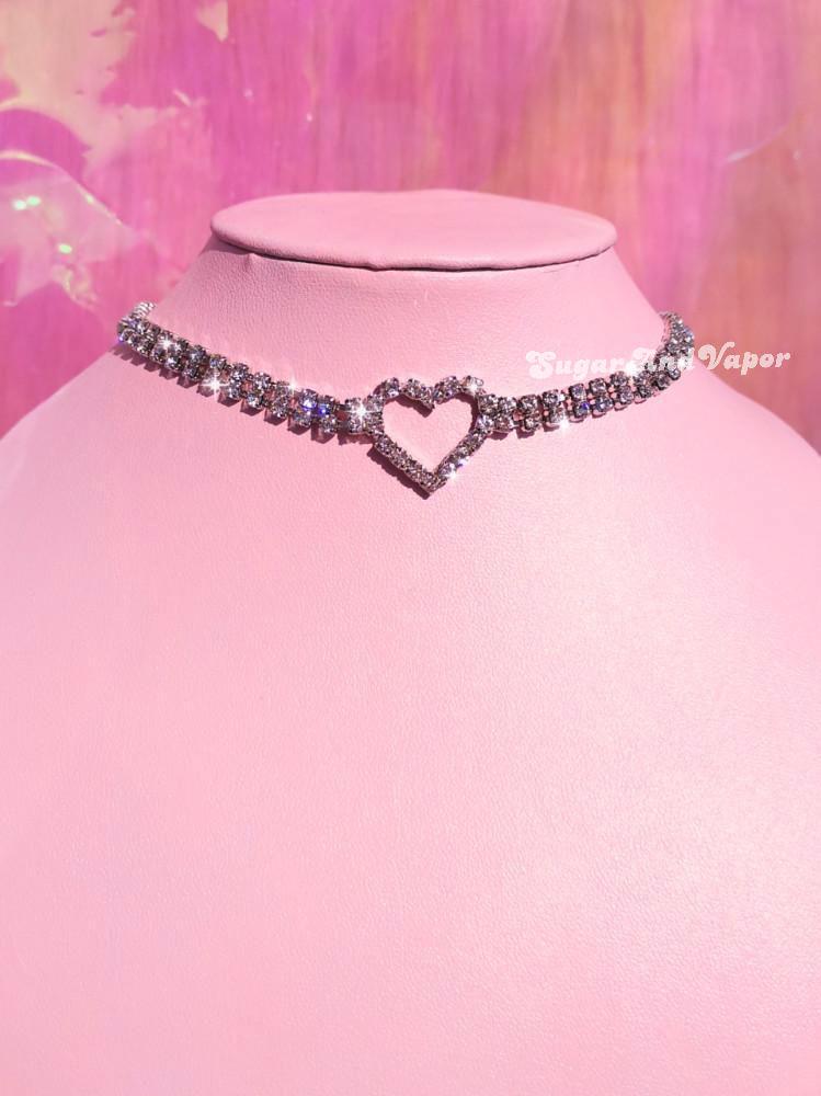 Rhinestone Heart-shape Bling Choker-NECKLACES-SugarAndVapor