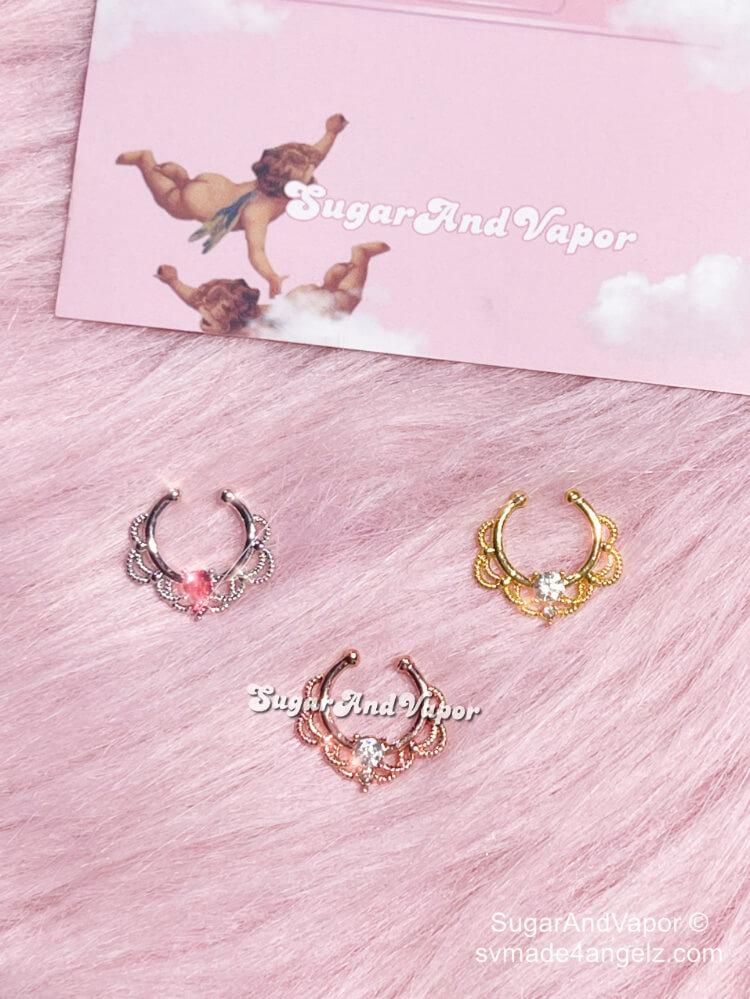 Rhinestones Clip On Septum Nose Ring - Non Piercing-Nose Rings-SugarAndVapor