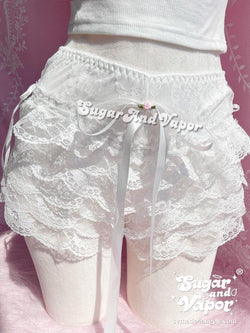 Tiffany Floral Bows Layered White Lace Skort-Skirts-SugarAndVapor