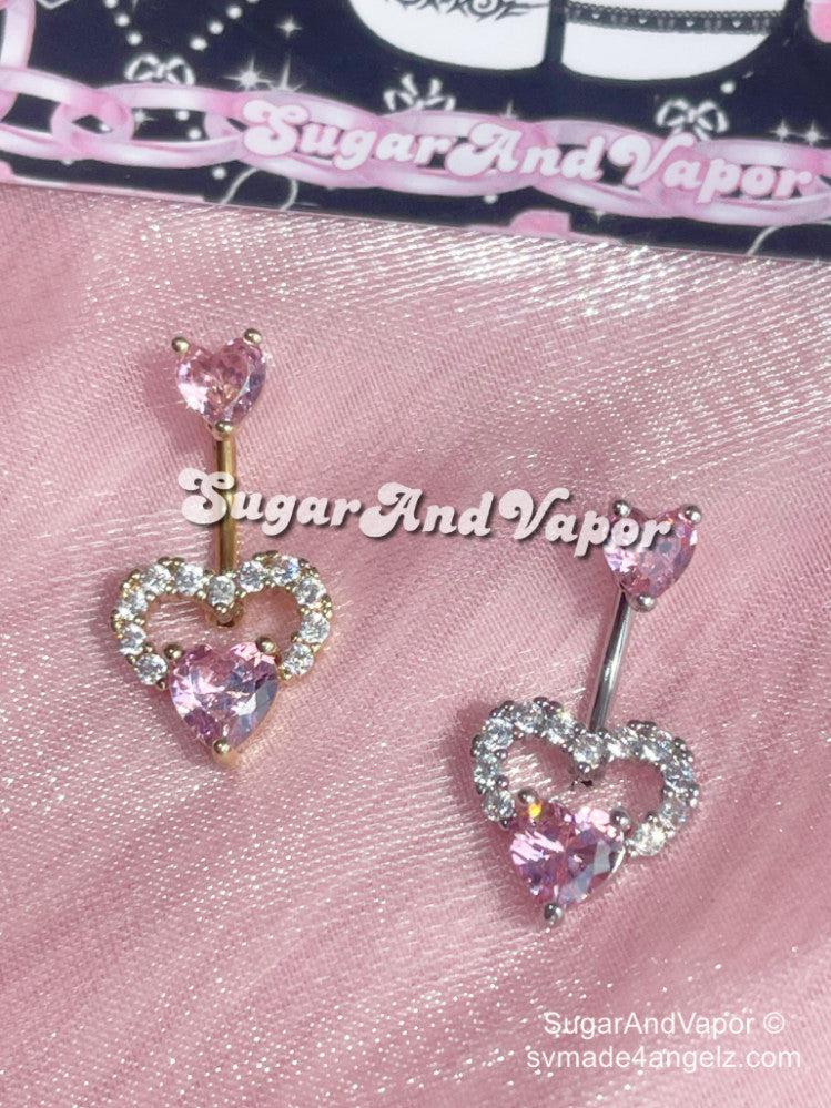 Tilly Bling Pink Heart Belly Ring-Belly Ring-SugarAndVapor